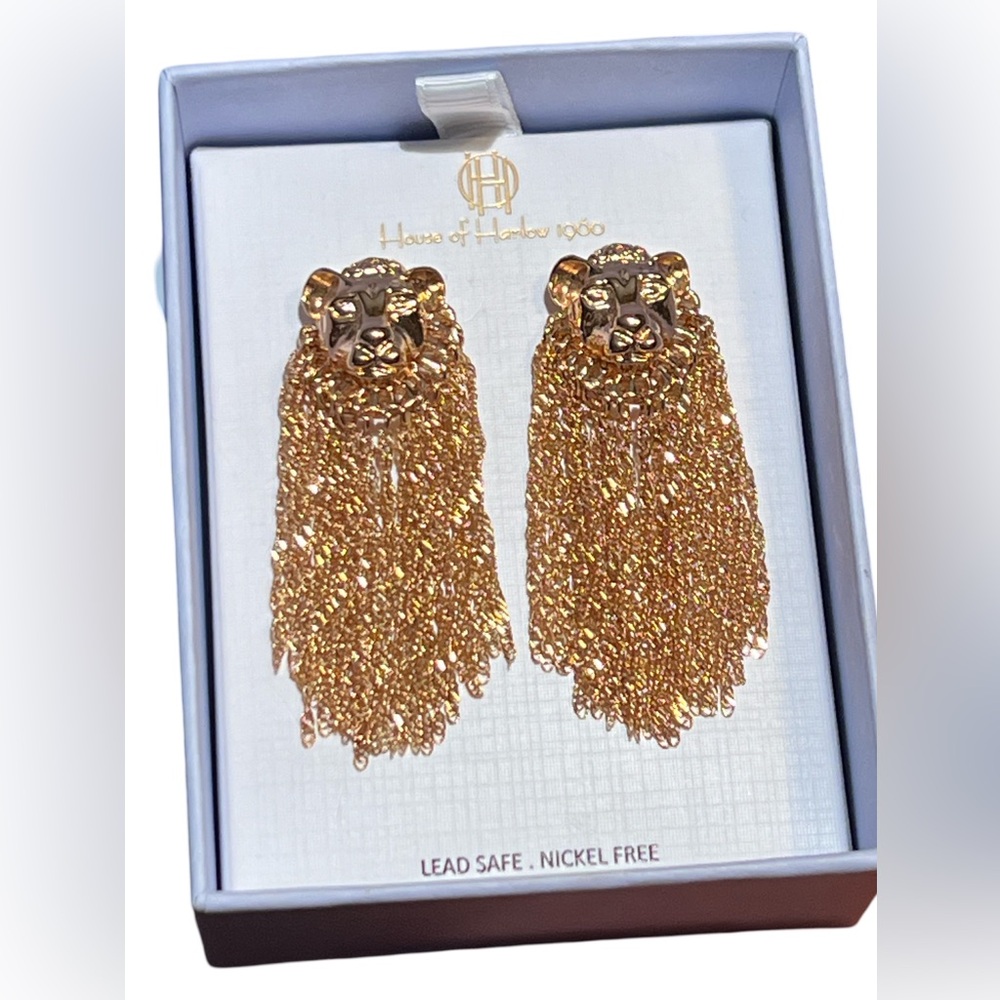 House of Harlow 1960 NWT Bold Statement Gold Tone Lions Head Earrings (J134) - Picture 2 of 9